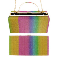 RECTANGULAR CRYSTAL RHINESTONE EVENING BOXED FRAME HARD SHELL CLUTCH WITH DETACHABLE CHAIN STRAP