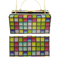 RECTANGULAR CRYSTAL RHINESTONE EVENING BOXED FRAME HARD SHELL CLUTCH WITH DETACHABLE CHAIN STRAP