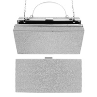 RECTANGULAR CRYSTAL RHINESTONE EVENING BOXED FRAME HARD SHELL CLUTCH WITH DETACHABLE CHAIN STRAP