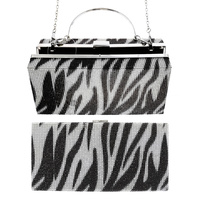 RECTANGULAR CRYSTAL RHINESTONE EVENING BOXED FRAME HARD SHELL CLUTCH WITH DETACHABLE CHAIN STRAP