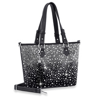 OMBRE PATTERN CRYSTAL RHINESTONE STUDDED TOTE BAG WITH FRINGE CHARM AND DETACHABLE STRAP