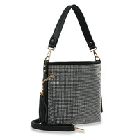 CRYSTAL RHINESTONE STUDDED TASSEL SIDE CHARM TOTE BAG WITH REMOVABLE STRAP