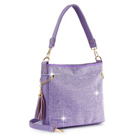 CRYSTAL RHINESTONE STUDDED TASSEL SIDE CHARM TOTE BAG WITH REMOVABLE STRAP