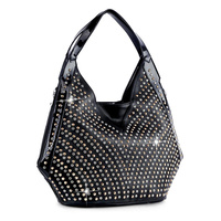CRYSTAL RHINESTONE TWO-TONE CONTRAST STUDDED HOBO PURSE