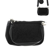 CRYSTAL RHINESTONE STUDDED DOUBLE MESSENGER BAG WITH COIN PURSE AND ADJUSTABLE REMOVABLE STRAP