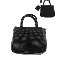 CRYSTAL RHINESTONE STUDDED TOP HANDLE CROSSBODY BAG WITH COIN PURSE AND ADJUSTABLE REMOVABLE STRAP