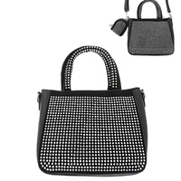 CRYSTAL RHINESTONE STUDDED TOP HANDLE CROSSBODY BAG WITH COIN PURSE AND ADJUSTABLE REMOVABLE STRAP