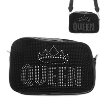 QUEEN ROYAL CROWN CRYSTAL RHINESTONE STUDDED CROSSBODY BAG WITH COIN PURSE AND ADJUSTABLE REMOVABLE STRAP