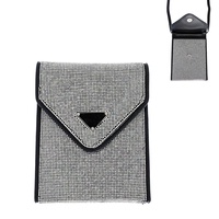 CRYSTAL RHINESTONE STUDDED MINI ENVELOPE CROSSBODY PHONE BAG WITH ADJUSTABLE REMOVABLE STRAP