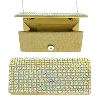 CRYSTAL RHINESTONE EVENING CLUTCH PURSE WITH DETACHABLE METAL CHAIN STRAP