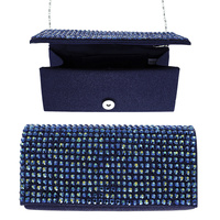 CRYSTAL RHINESTONE EVENING CLUTCH PURSE WITH DETACHABLE METAL CHAIN STRAP