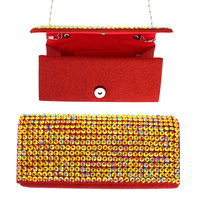 CRYSTAL RHINESTONE EVENING CLUTCH PURSE WITH DETACHABLE METAL CHAIN STRAP