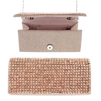 CRYSTAL RHINESTONE EVENING CLUTCH PURSE WITH DETACHABLE METAL CHAIN STRAP