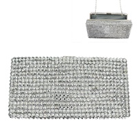 CRYSTAL RHINESTONE EVENING BOX CLUTCH PURSE WITH DETACHABLE METAL CHAIN STRAP