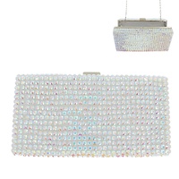 CRYSTAL RHINESTONE EVENING BOX CLUTCH PURSE WITH DETACHABLE METAL CHAIN STRAP