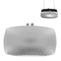 CRYSTAL RHINESTONE EVENING BOX CLUTCH PURSE WITH DETACHABLE METAL CHAIN STRAP