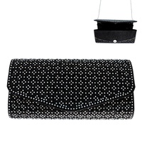 45" INCH STRAP CRYSTAL RHINESTONE EVENING ENVELOPE CLUTCH PURSE WITH DETACHABLE METAL CHAIN STRAP