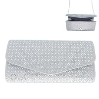 45" INCH STRAP CRYSTAL RHINESTONE EVENING ENVELOPE CLUTCH PURSE WITH DETACHABLE METAL CHAIN STRAP