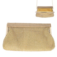CRYSTAL RHINESTONE STONE MESH POUCH EVENING CLUTCH PURSE WITH METAL CHAIN STRAP