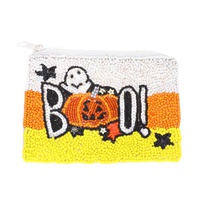 GHOST BEADED STRIPED HALLOWEEN COIN BAG