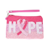 BREAST CANCER AWARENESS BEADED WRISTLET COIN BAG
