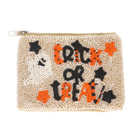 TRICK OR TREAT GHOST HALLOWEEN BEADED COIN BAG