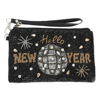 HELLO HAPPY NEW YEAR BEADED WRISTLET COIN BAG