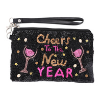 CHEERS TO THE NEW YEAR BEADED WRISTLET COIN BAG
