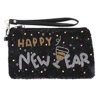 HAPPY NEW YEAR BEADED WRISTLET COIN BAG