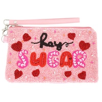 HEY SUGAR HEART PRINT WRISTLET COIN BAG