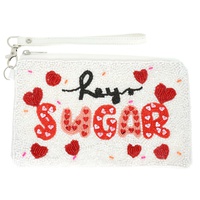 HEY SUGAR HEART PRINT WRISTLET COIN BAG
