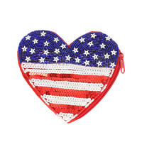 AMERICAN FLAG HEART SHAPED BEADED COIN BAG