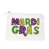 MARDI GRAS TRI COLOR BEADED ZIPPER COIN BAG