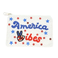 PATRIOTIC AMERICA VIBES PEACE SIGN BEADED COIN BAG