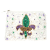 MARDI GRAS TRI COLOR BEADED ZIPPER COIN BAG