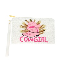 WESTERN COWGIRL LETTER DETAIL BEADED WRISTLET BAG