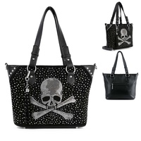 PIRATE SKULL RHINESTONE CONVERTIBLE TOTE BAG