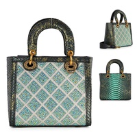 GRID PATTERN RHINESTONE SNAKESKIN CONVERTIBLE BAG