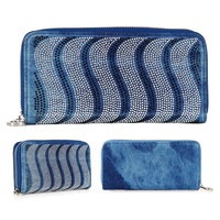 WAVE DESIGN RHINESTONE DENIM ACCORDION WALLET