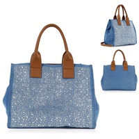 RHINESTONE STUDDED DENIM CONVERTIBLE BAG