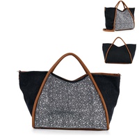 RHINESTONE STUDDED DENIM CONVERTIBLE BAG