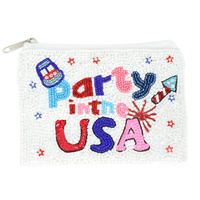 PATRIOTIC PARTY IN THE USA SEED BEADED COIN BAG