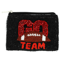 GO TEAM SEED BEADED FOOTBALL COIN BAG