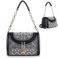 RHINESTONE STUDDED FAUX LEATHER CROSS BODY HANDBAG