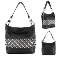 RHINESTONE ACCENT BANDED FAUX LEATHER SHOULDER BAG