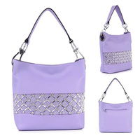 RHINESTONE ACCENT BANDED FAUX LEATHER SHOULDER BAG