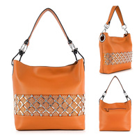 RHINESTONE ACCENT BANDED FAUX LEATHER SHOULDER BAG