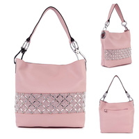 RHINESTONE ACCENT BANDED FAUX LEATHER SHOULDER BAG