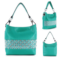RHINESTONE ACCENT BANDED FAUX LEATHER SHOULDER BAG