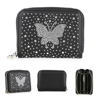 RHINESTONE BUTTERFLY FAUX LEATHER ACCORDION WALLET
